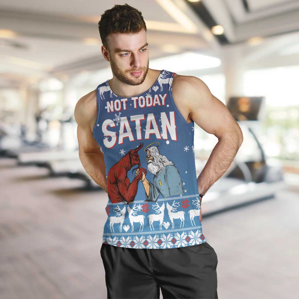 Jesus Not To Day Satan Christmas Men Tank Top Funny Xmas Holiday Patterns - Wonder Print Shop