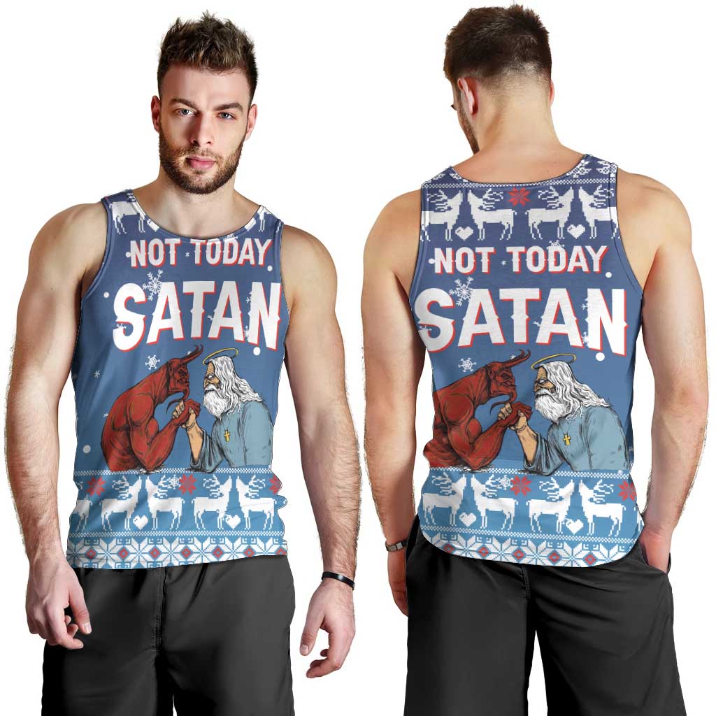 Jesus Not To Day Satan Christmas Men Tank Top Funny Xmas Holiday Patterns - Wonder Print Shop