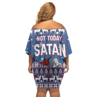 Jesus Not To Day Satan Christmas Off Shoulder Short Dress Funny Xmas Holiday Patterns - Wonder Print Shop