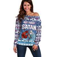 Jesus Not To Day Satan Christmas Off Shoulder Sweater Funny Xmas Holiday Patterns - Wonder Print Shop