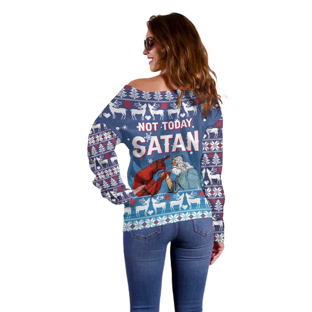Jesus Not To Day Satan Christmas Off Shoulder Sweater Funny Xmas Holiday Patterns - Wonder Print Shop