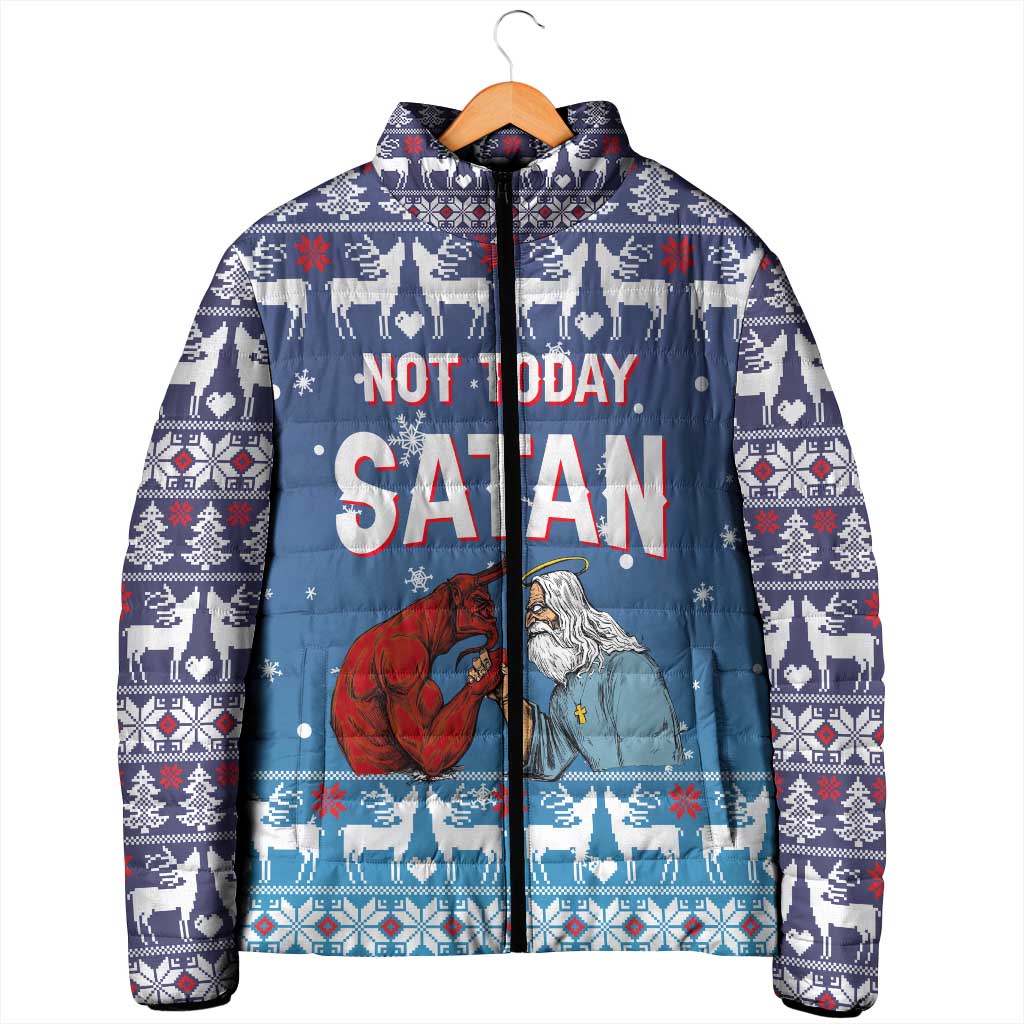 Jesus Not To Day Satan Christmas Padded Jacket Funny Xmas Holiday Patterns - Wonder Print Shop