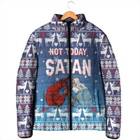 Jesus Not To Day Satan Christmas Padded Jacket Funny Xmas Holiday Patterns - Wonder Print Shop