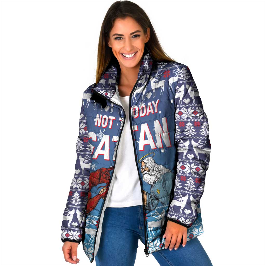 Jesus Not To Day Satan Christmas Padded Jacket Funny Xmas Holiday Patterns - Wonder Print Shop