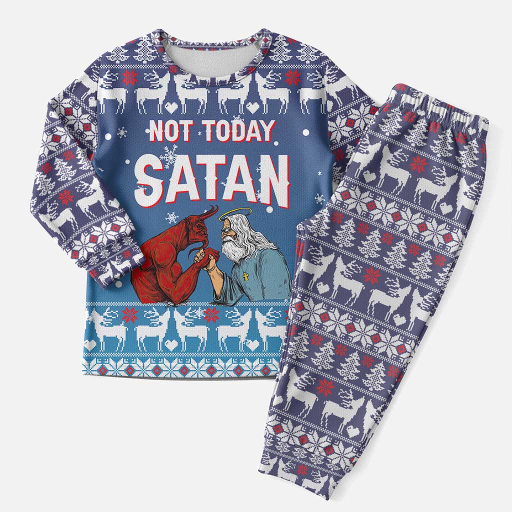 Jesus Not To Day Satan Christmas Pajama Set Funny Xmas Holiday Patterns - Wonder Print Shop