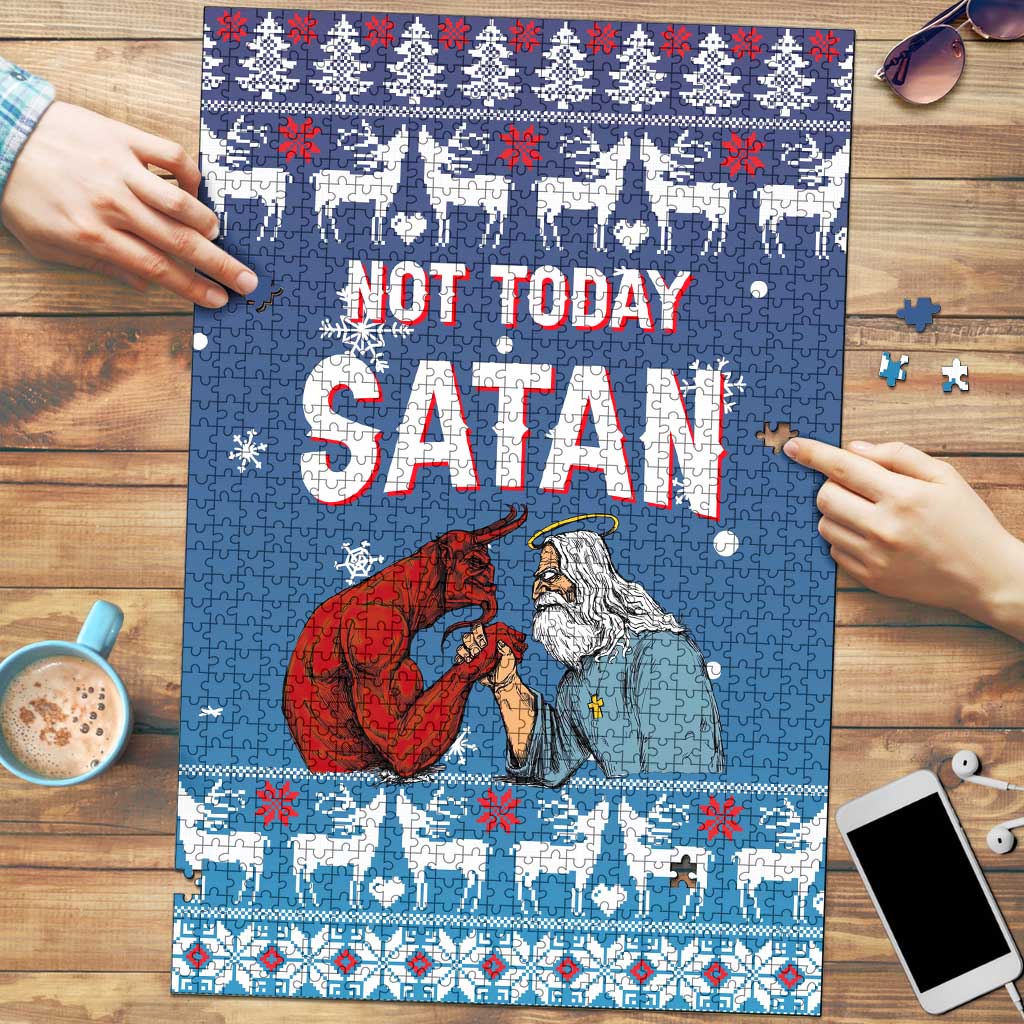 Jesus Not To Day Satan Christmas Puzzle Funny Xmas Holiday Patterns - Wonder Print Shop
