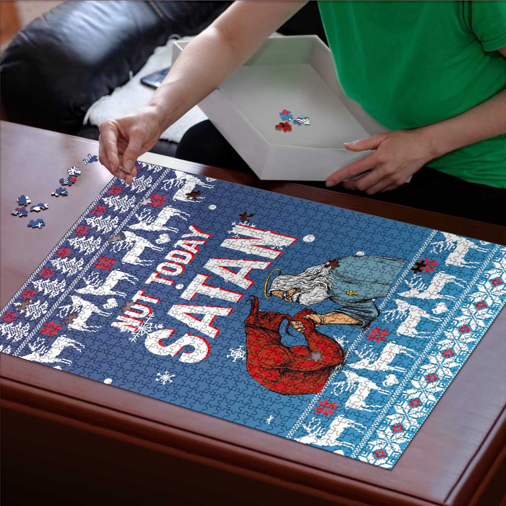 Jesus Not To Day Satan Christmas Puzzle Funny Xmas Holiday Patterns - Wonder Print Shop