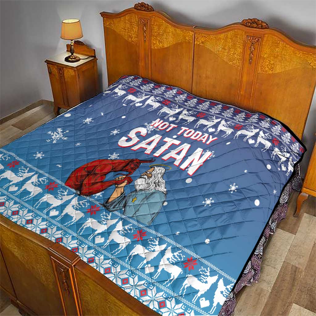 Jesus Not To Day Satan Christmas Quilt Funny Xmas Holiday Patterns - Wonder Print Shop