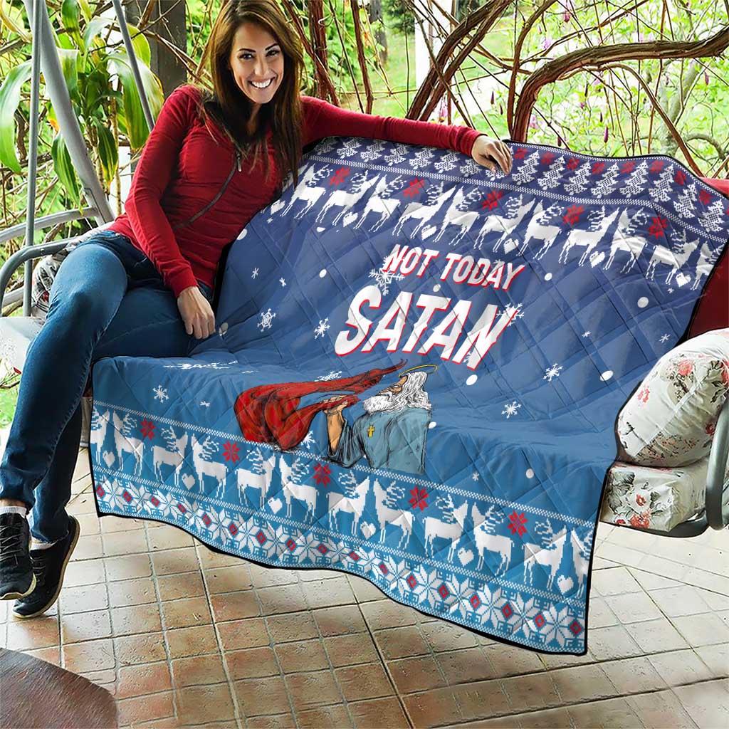 Jesus Not To Day Satan Christmas Quilt Funny Xmas Holiday Patterns - Wonder Print Shop