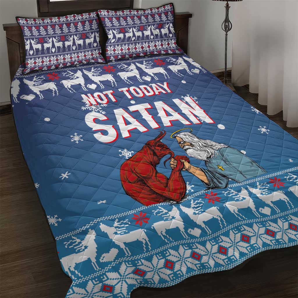 Jesus Not To Day Satan Christmas Quilt Bed Set Funny Xmas Holiday Patterns - Wonder Print Shop