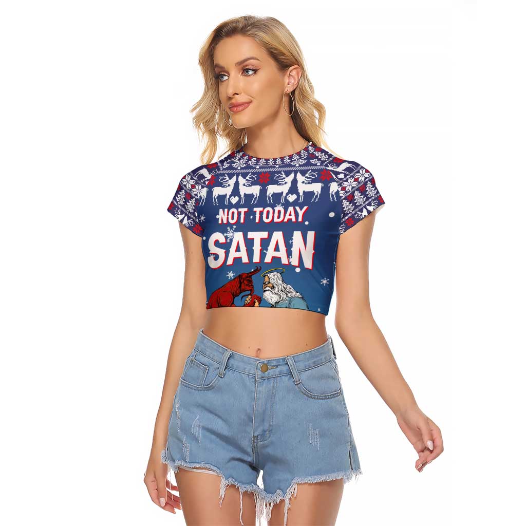 Jesus Not To Day Satan Christmas Raglan Cropped T Shirt Funny Xmas Holiday Patterns - Wonder Print Shop
