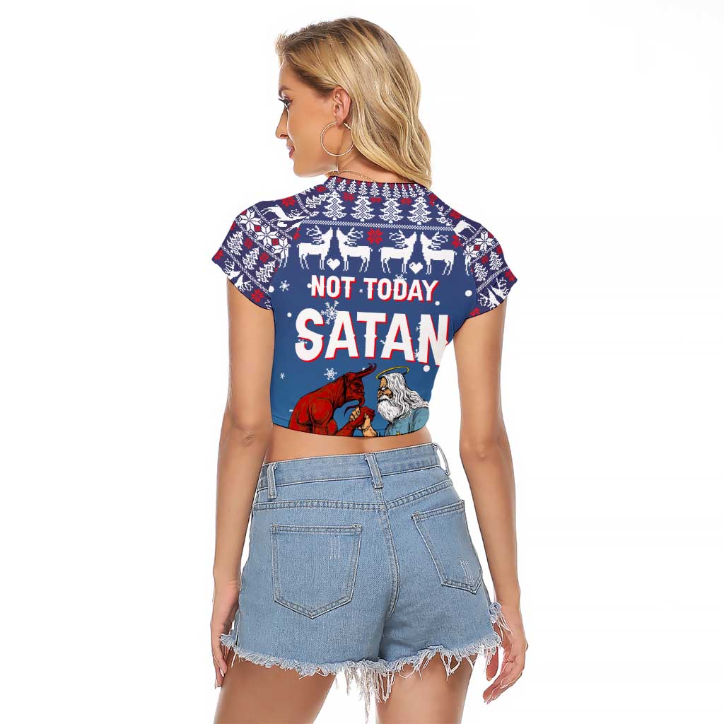 Jesus Not To Day Satan Christmas Raglan Cropped T Shirt Funny Xmas Holiday Patterns - Wonder Print Shop
