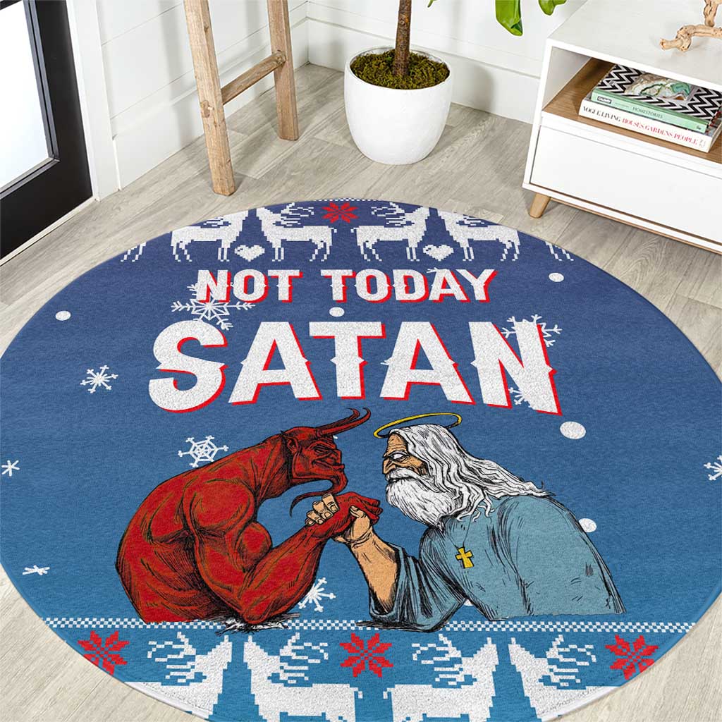 Jesus Not To Day Satan Christmas Round Carpet Funny Xmas Holiday Patterns - Wonder Print Shop