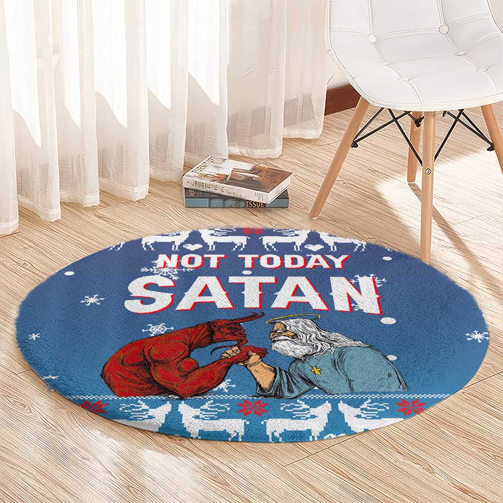 Jesus Not To Day Satan Christmas Round Carpet Funny Xmas Holiday Patterns - Wonder Print Shop