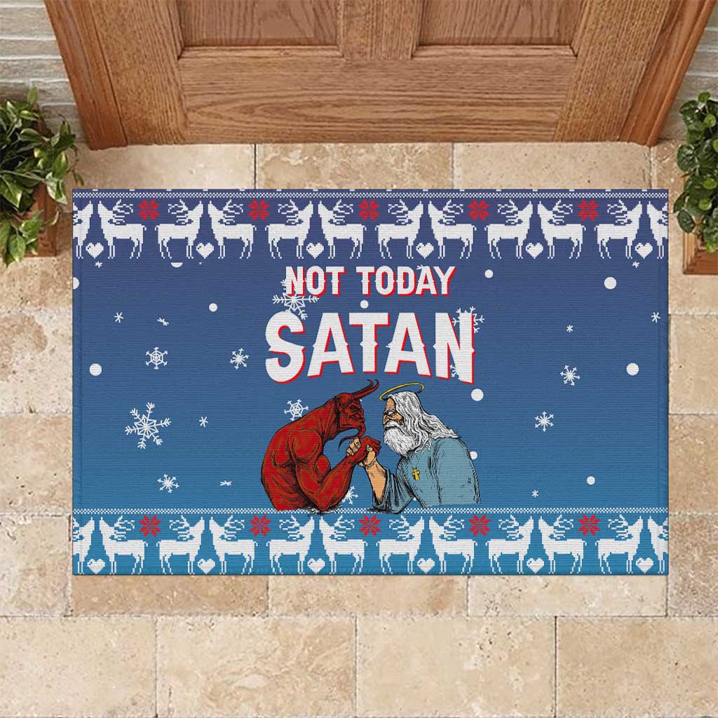 Jesus Not To Day Satan Christmas Rubber Doormat Funny Xmas Holiday Patterns - Wonder Print Shop