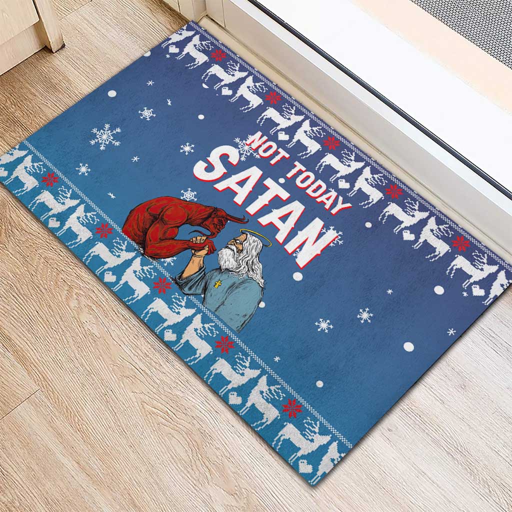 Jesus Not To Day Satan Christmas Rubber Doormat Funny Xmas Holiday Patterns - Wonder Print Shop