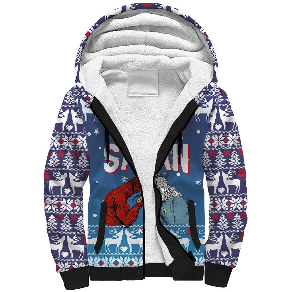 Jesus Not To Day Satan Christmas Sherpa Hoodie Funny Xmas Holiday Patterns - Wonder Print Shop