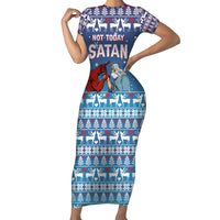 Jesus Not To Day Satan Christmas Short Sleeve Bodycon Dress Funny Xmas Holiday Patterns - Wonder Print Shop