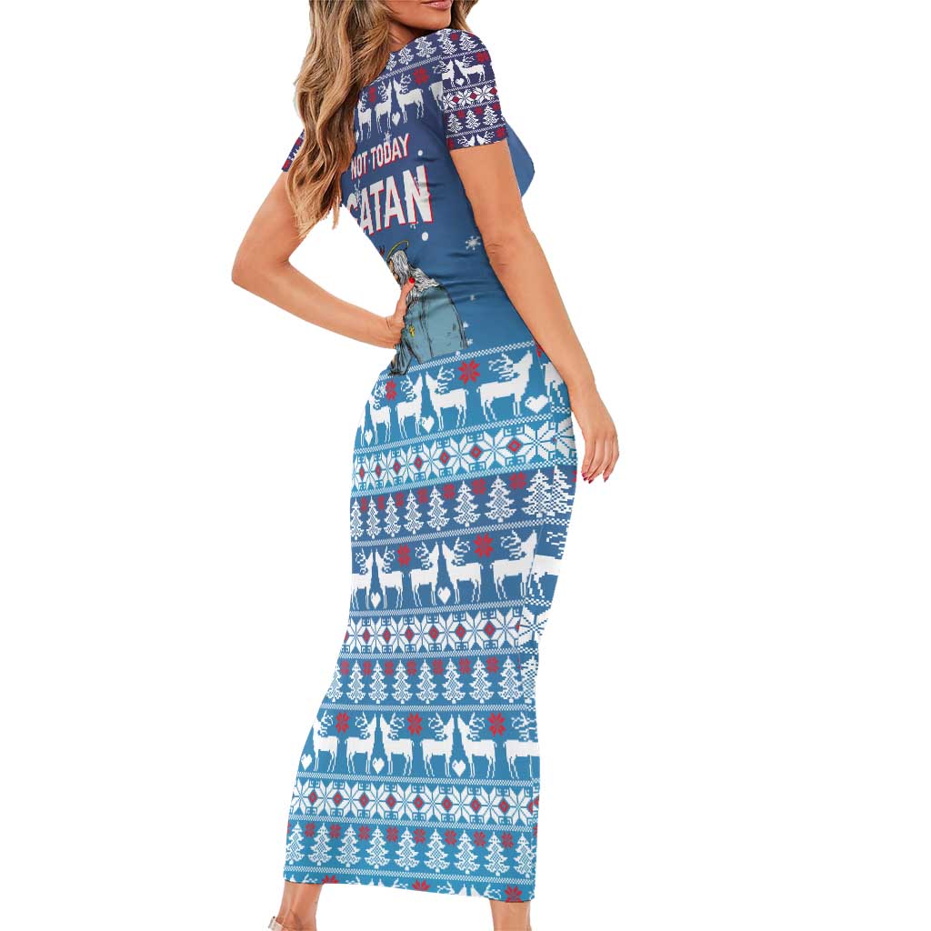 Jesus Not To Day Satan Christmas Short Sleeve Bodycon Dress Funny Xmas Holiday Patterns - Wonder Print Shop