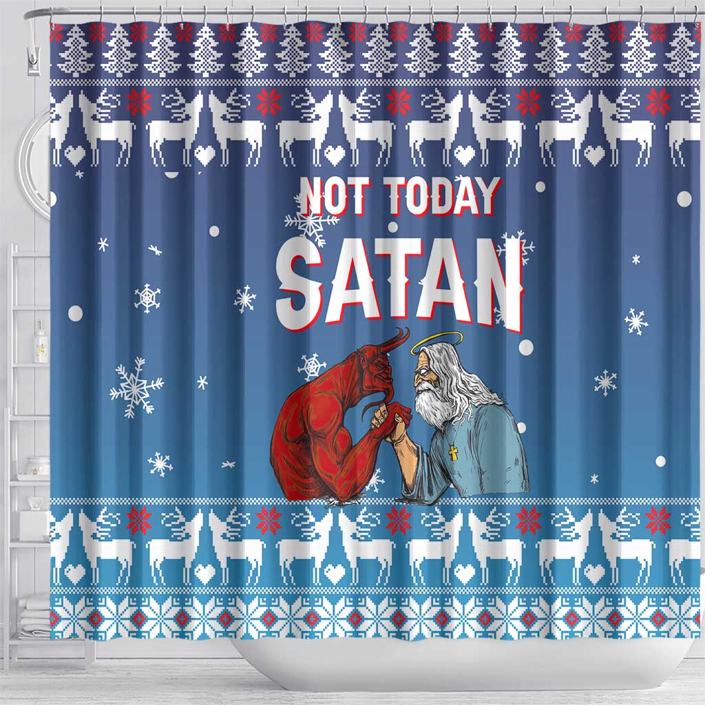 Jesus Not To Day Satan Christmas Shower Curtain Funny Xmas Holiday Patterns - Wonder Print Shop