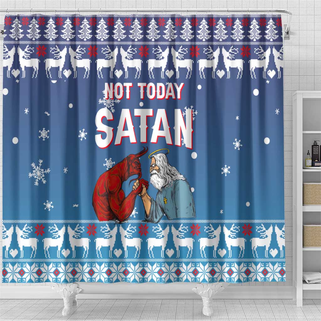 Jesus Not To Day Satan Christmas Shower Curtain Funny Xmas Holiday Patterns - Wonder Print Shop