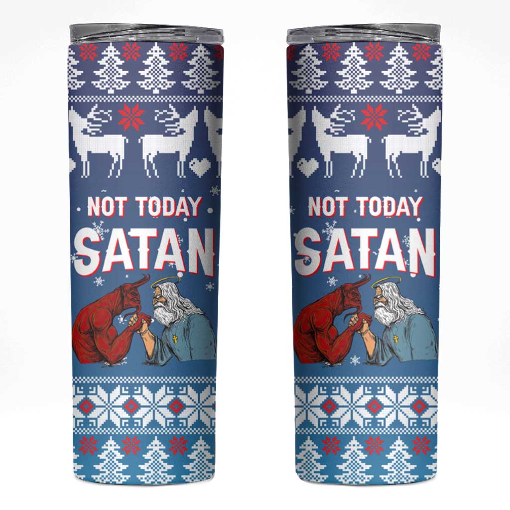 Jesus Not To Day Satan Christmas Skinny Tumbler Funny Xmas Holiday Patterns - Wonder Print Shop