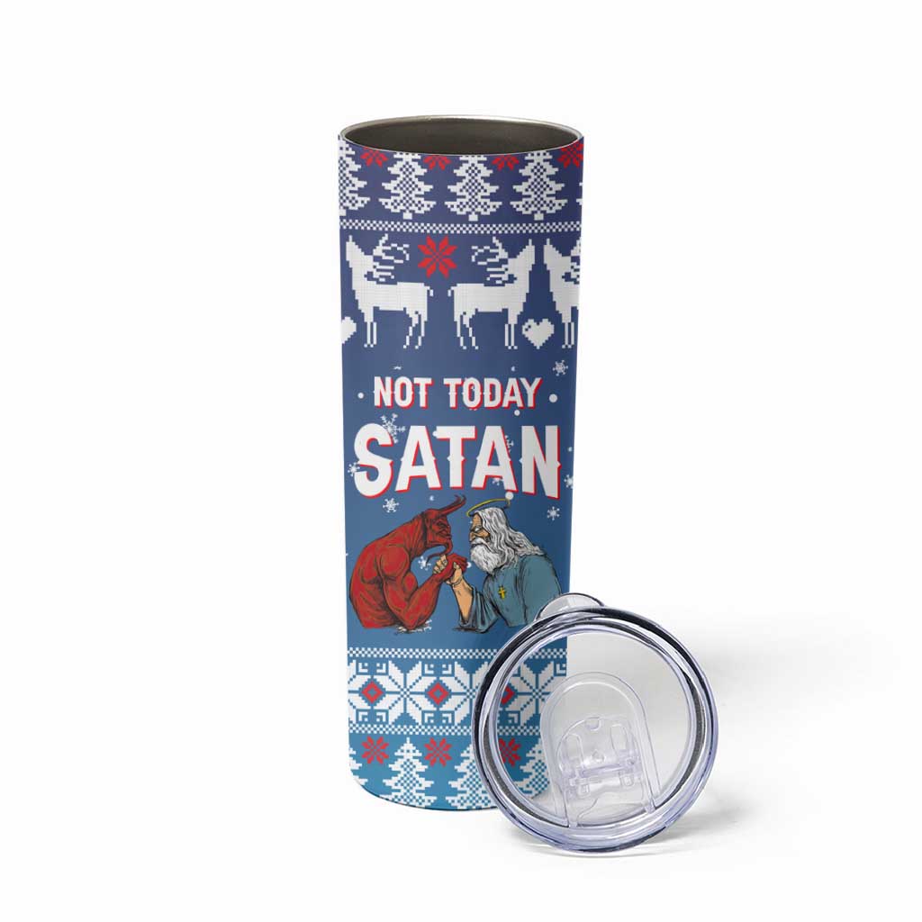 Jesus Not To Day Satan Christmas Skinny Tumbler Funny Xmas Holiday Patterns - Wonder Print Shop