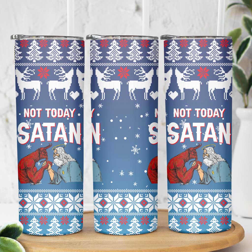 Jesus Not To Day Satan Christmas Skinny Tumbler Funny Xmas Holiday Patterns - Wonder Print Shop
