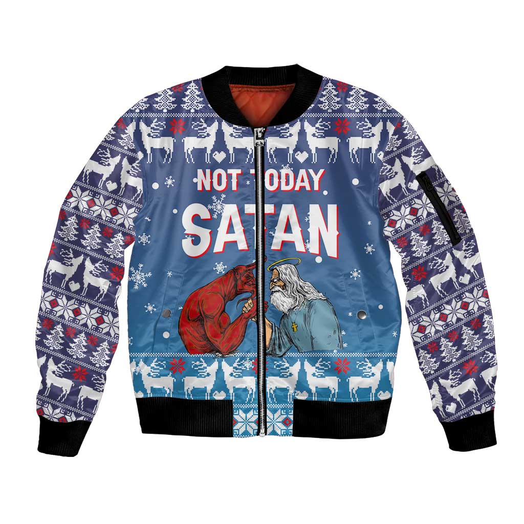 Jesus Not To Day Satan Christmas Sleeve Zip Bomber Jacket Funny Xmas Holiday Patterns - Wonder Print Shop