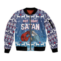 Jesus Not To Day Satan Christmas Sleeve Zip Bomber Jacket Funny Xmas Holiday Patterns - Wonder Print Shop