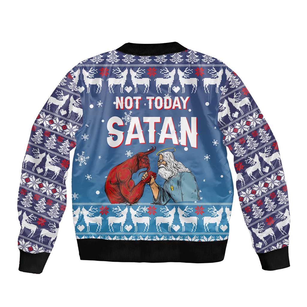 Jesus Not To Day Satan Christmas Sleeve Zip Bomber Jacket Funny Xmas Holiday Patterns - Wonder Print Shop
