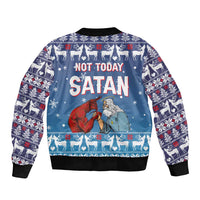 Jesus Not To Day Satan Christmas Sleeve Zip Bomber Jacket Funny Xmas Holiday Patterns - Wonder Print Shop