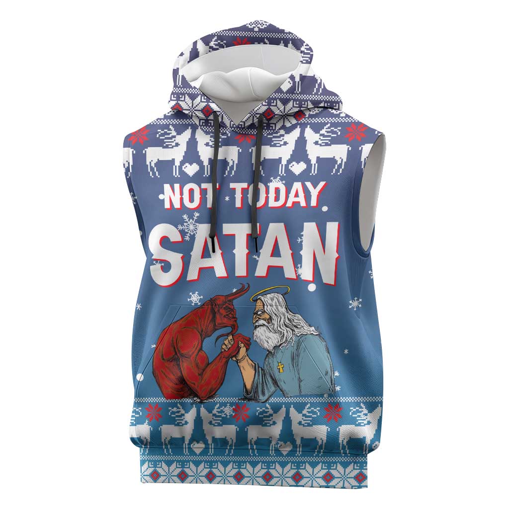 Jesus Not To Day Satan Christmas Sleeveless Hoodie Funny Xmas Holiday Patterns - Wonder Print Shop