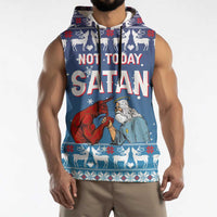Jesus Not To Day Satan Christmas Sleeveless Hoodie Funny Xmas Holiday Patterns - Wonder Print Shop