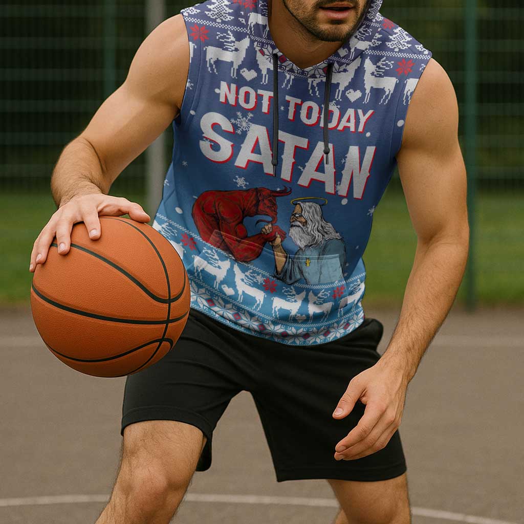 Jesus Not To Day Satan Christmas Sleeveless Hoodie Funny Xmas Holiday Patterns - Wonder Print Shop
