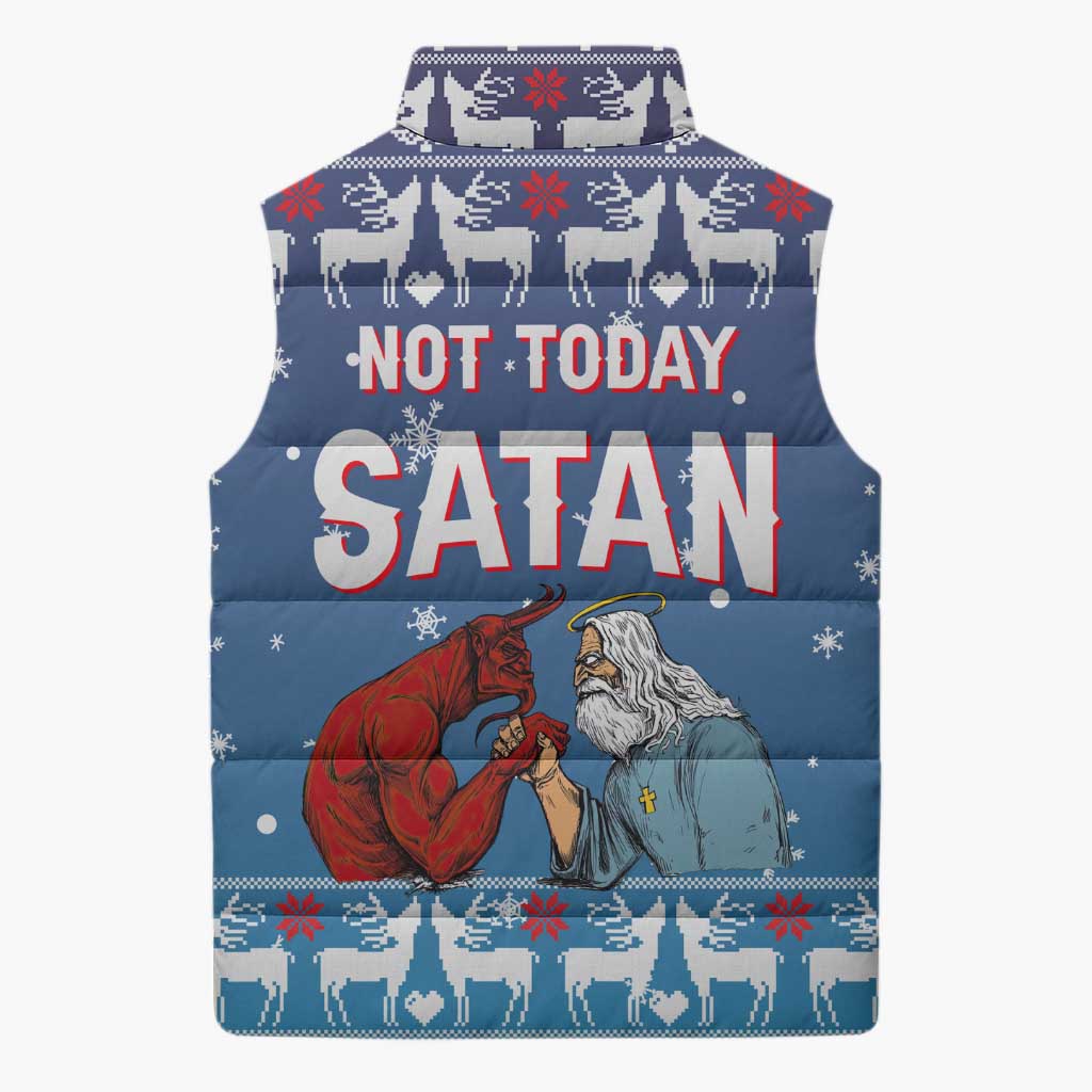 Jesus Not To Day Satan Christmas Sleeveless Puffer Jacket Funny Xmas Holiday Patterns - Wonder Print Shop