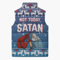 Jesus Not To Day Satan Christmas Sleeveless Puffer Jacket Funny Xmas Holiday Patterns - Wonder Print Shop