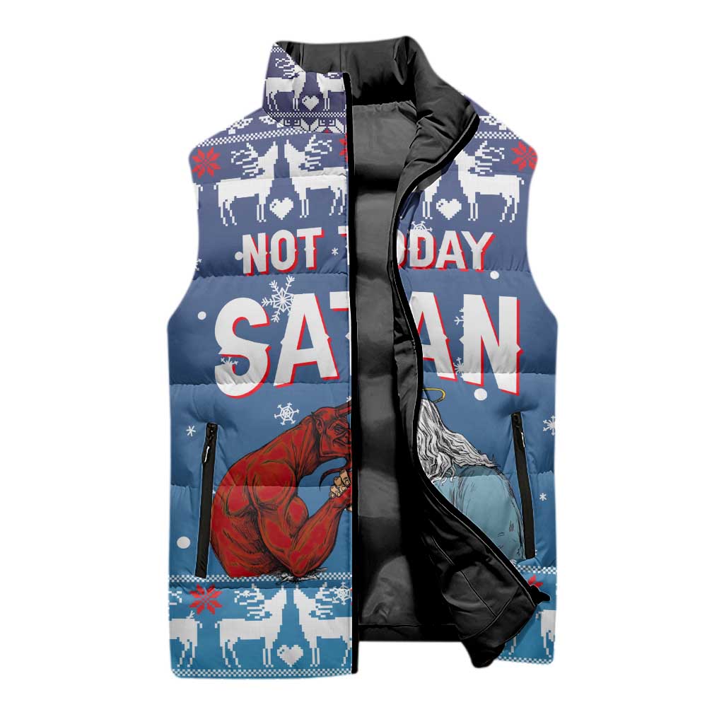 Jesus Not To Day Satan Christmas Sleeveless Puffer Jacket Funny Xmas Holiday Patterns - Wonder Print Shop