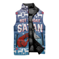 Jesus Not To Day Satan Christmas Sleeveless Puffer Jacket Funny Xmas Holiday Patterns - Wonder Print Shop