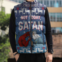 Jesus Not To Day Satan Christmas Sleeveless Puffer Jacket Funny Xmas Holiday Patterns - Wonder Print Shop
