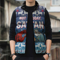Jesus Not To Day Satan Christmas Sleeveless Puffer Jacket Funny Xmas Holiday Patterns - Wonder Print Shop