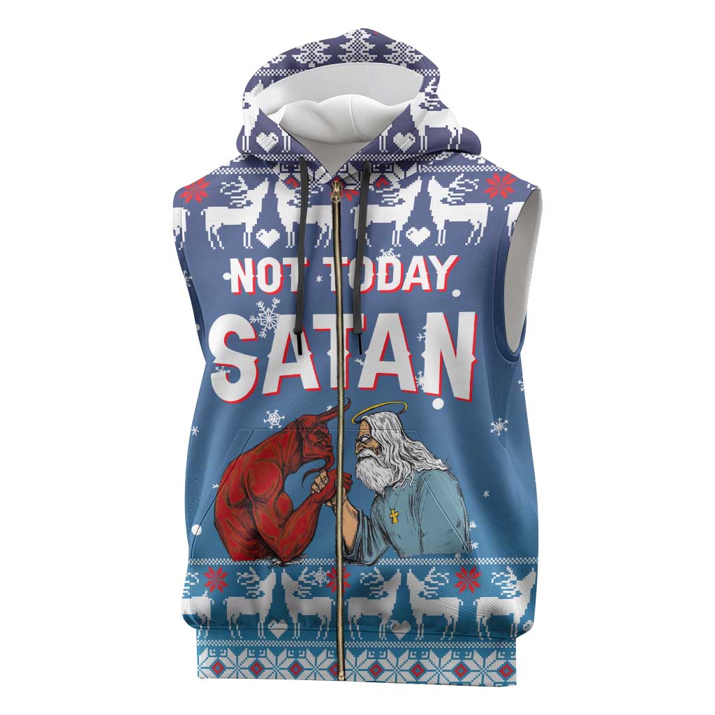 Jesus Not To Day Satan Christmas Sleeveless Zip Hoodie Funny Xmas Holiday Patterns - Wonder Print Shop