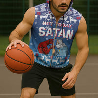 Jesus Not To Day Satan Christmas Sleeveless Zip Hoodie Funny Xmas Holiday Patterns - Wonder Print Shop