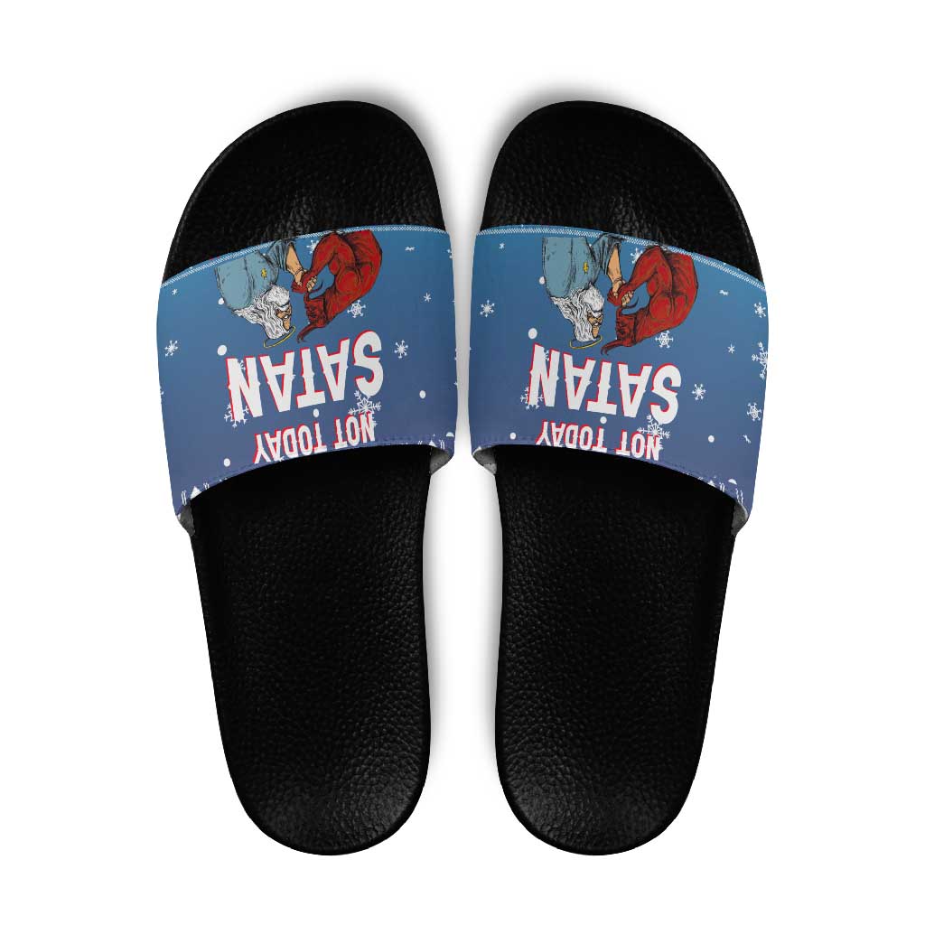Jesus Not To Day Satan Christmas Slide Sandals Funny Xmas Holiday Patterns - Wonder Print Shop