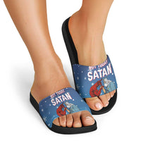 Jesus Not To Day Satan Christmas Slide Sandals Funny Xmas Holiday Patterns - Wonder Print Shop