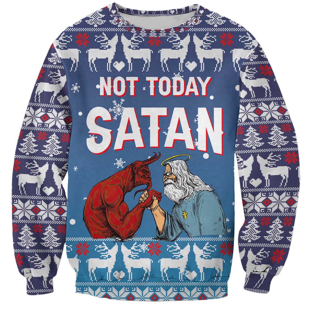 Jesus Not To Day Satan Christmas Sweatshirt Funny Xmas Holiday Patterns - Wonder Print Shop