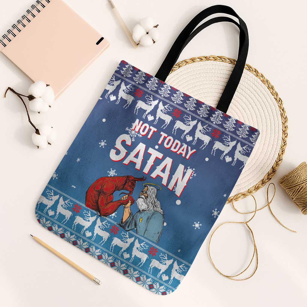 Jesus Not To Day Satan Christmas Tote Bag Funny Xmas Holiday Patterns - Wonder Print Shop