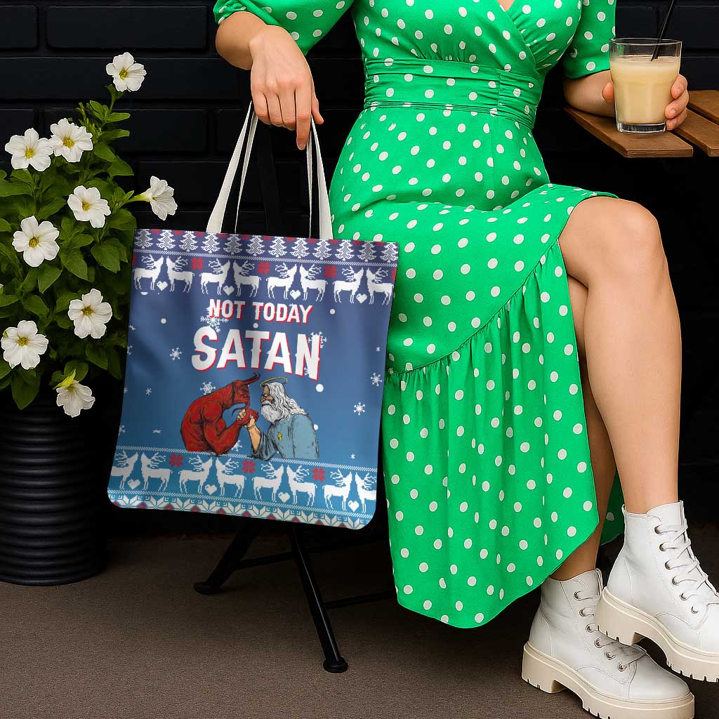 Jesus Not To Day Satan Christmas Tote Bag Funny Xmas Holiday Patterns - Wonder Print Shop