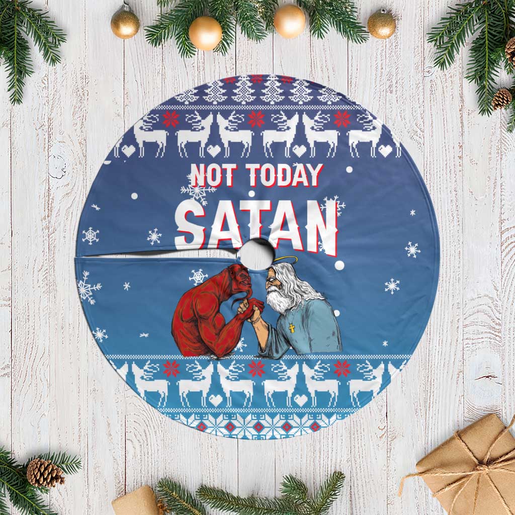 Jesus Not To Day Satan Christmas Tree Skirt Funny Xmas Holiday Patterns - Wonder Print Shop