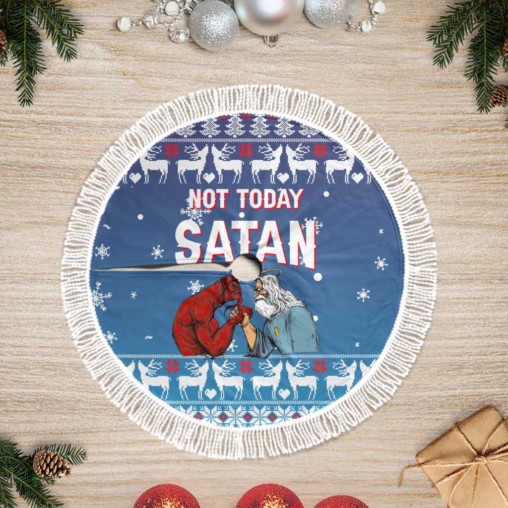 Jesus Not To Day Satan Christmas Tree Skirt Funny Xmas Holiday Patterns - Wonder Print Shop
